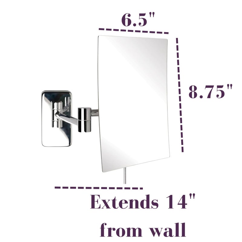 JERDON Wall Mount Makeup Mirror with 5X Magnification - 8.75â€ x 6.5â€ Rectangular Mirror Extends 14â€ â€“ Chrome Finish â€“ Model JRT695C - Image 3
